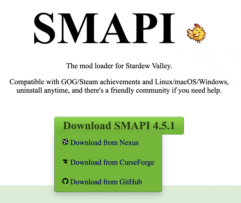 location of Download SMAPI 4.5.1 button on smapi.io
