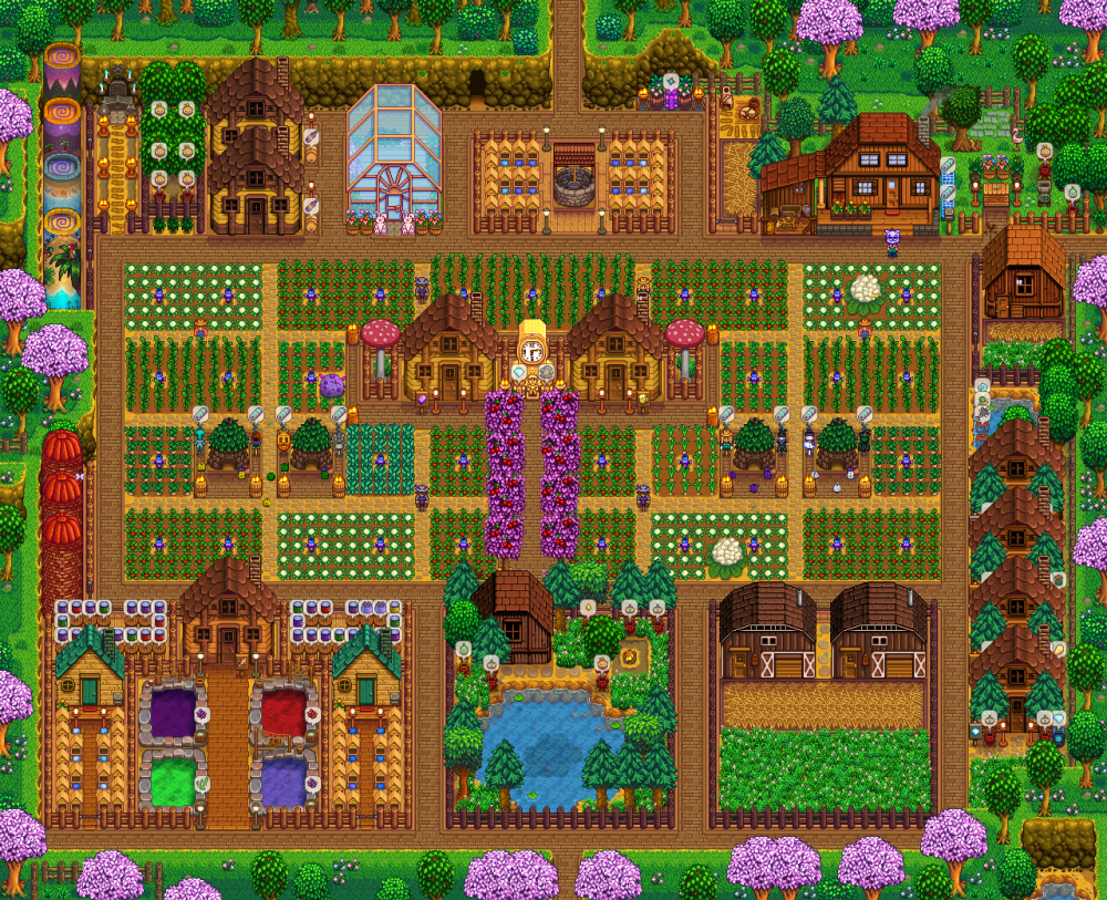 Final farm layout, summer and fall  Stardew valley, Stardew valley farms,  Farm layout