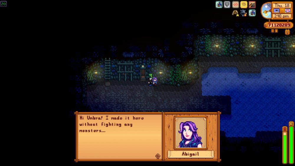 Abby made it to floor 20 of the Dangerous Mines without fighting any monsters.jpg