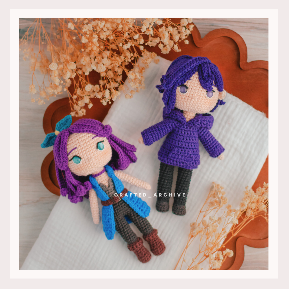 Stardew Valley crochet amigurumi dolls, Sebastian, Abigail